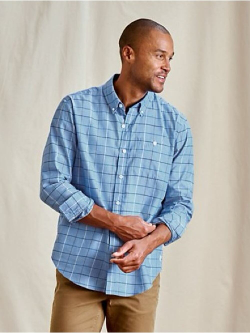 Orvis Blue country twill plaid Button-Down Shirt in Blue Jay size Medium